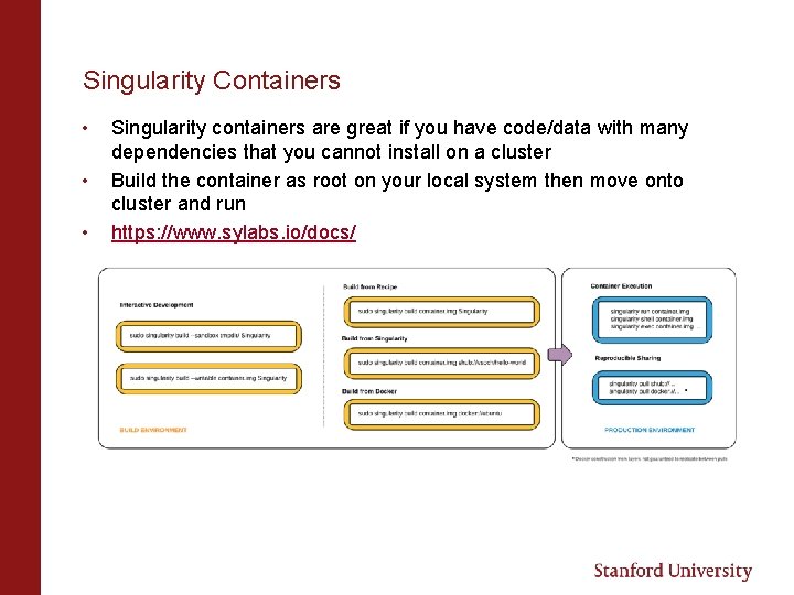 Singularity Containers • • • Singularity containers are great if you have code/data with