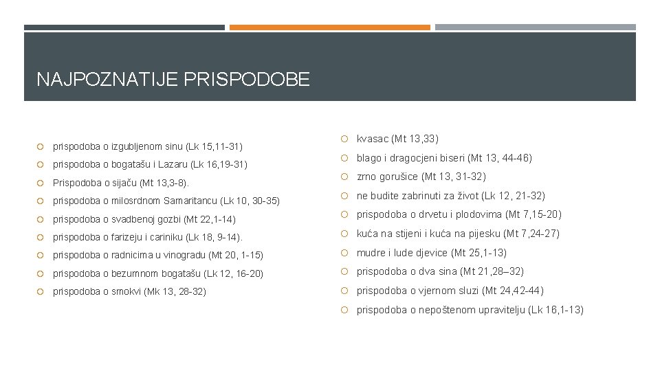 NAJPOZNATIJE PRISPODOBE prispodoba o izgubljenom sinu (Lk 15, 11 -31) prispodoba o bogatašu i
