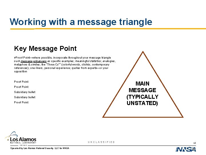 Working with a message triangle Key Message Point ｧProof Point—where possible, incorporate throughout your