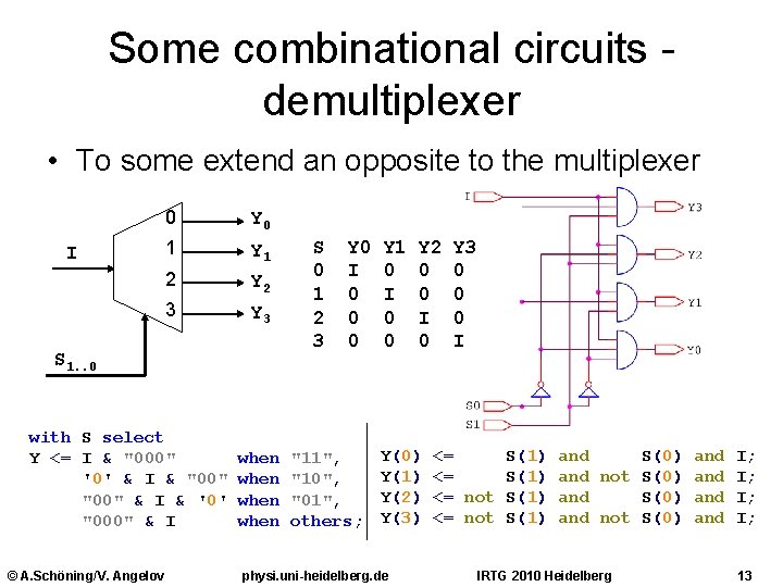 Some combinational circuits demultiplexer • To some extend an opposite to the multiplexer I