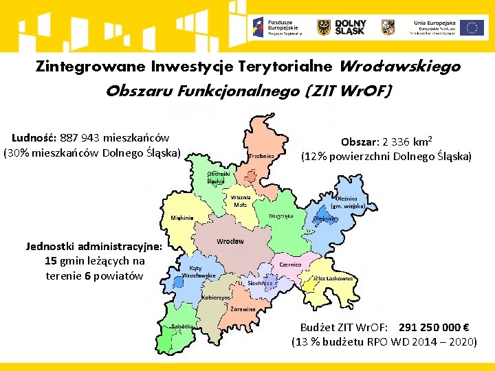 Zintegrowane Inwestycje Terytorialne Wrocławskiego Obszaru Funkcjonalnego (ZIT Wr. OF) Ludność: 887 943 mieszkańców (30%