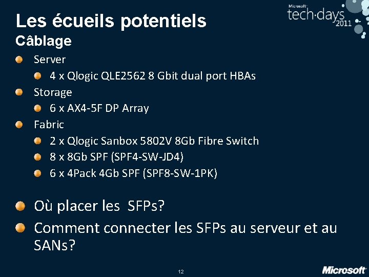 Les écueils potentiels Câblage Server 4 x Qlogic QLE 2562 8 Gbit dual port