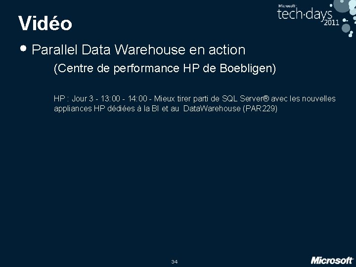 Vidéo • Parallel Data Warehouse en action (Centre de performance HP de Boebligen) HP