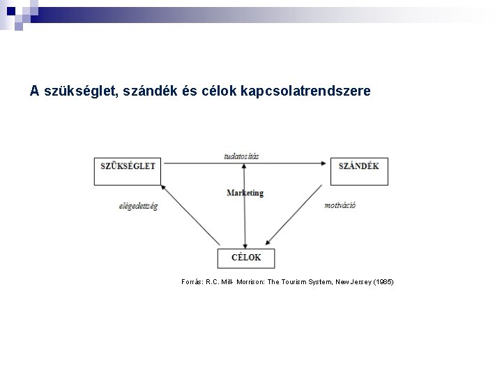 A szükséglet, szándék és célok kapcsolatrendszere Forrás: R. C. Mill Morrison: The Tourism System,