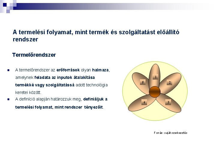 A termelési folyamat, mint termék és szolgáltatást előállító rendszer Termelőrendszer n A termelőrendszer az