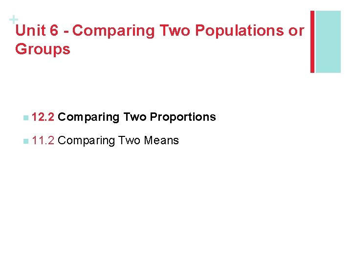 + Unit 6 - Comparing Two Populations or Groups n 12. 2 Comparing Two