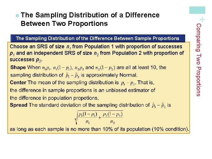 The Sampling Distribution of the Difference Between Sample Proportions Choose an SRS of size