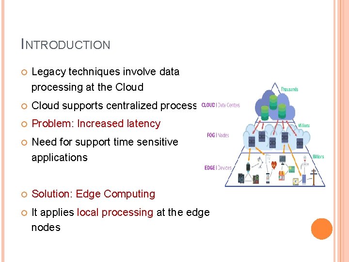 INTRODUCTION Legacy techniques involve data processing at the Cloud supports centralized processing Problem: Increased INTRODUCTION Legacy techniques involve data processing at the Cloud supports centralized processing Problem: Increased