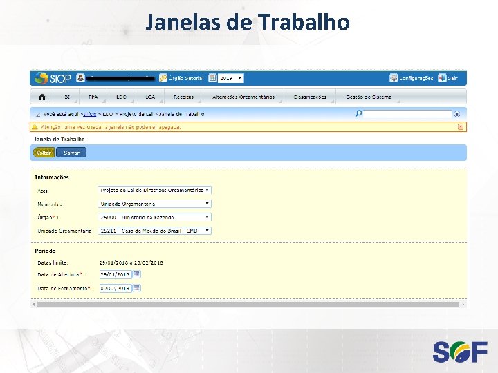 Janelas de Trabalho 