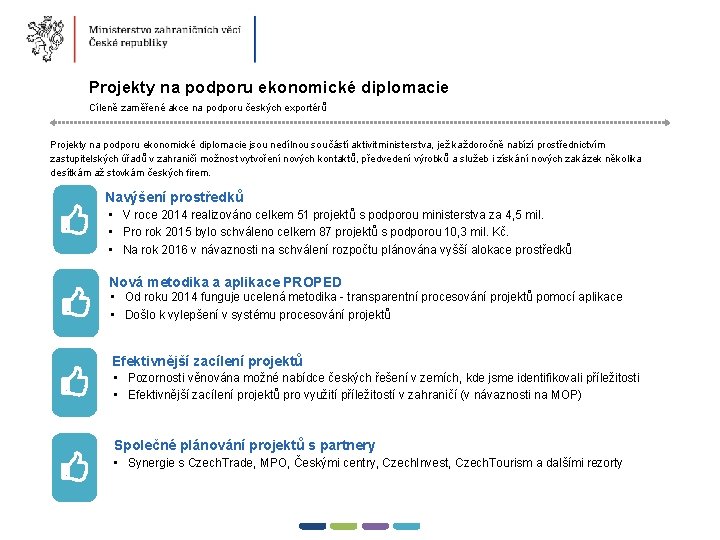 18 � Projekty na podporu ekonomické diplomacie Cíleně zaměřené akce na podporu českých exportérů