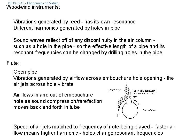 ISNS 3371 - Phenomena of Nature Woodwind instruments: Vibrations generated by reed - has