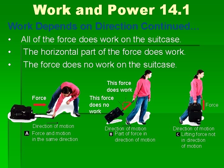 Work and Power 14. 1 Work Depends on Direction Continued… • • • All