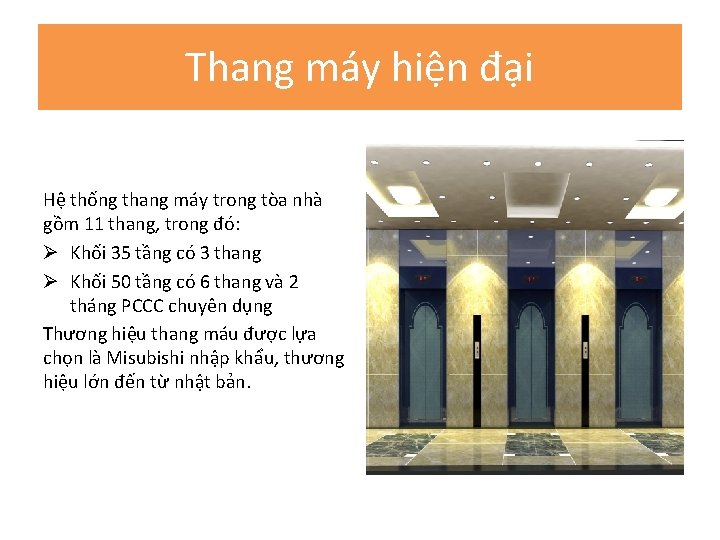 Thang máy hiện đại Hệ thống thang máy trong tòa nhà gồm 11 thang,