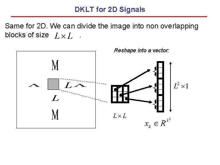DKLT for 2 D Signals Same for 2 D. We can divide the image
