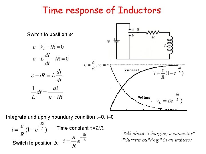 Time response of Inductors Switch to position a: Integrate and apply boundary condition t=0,