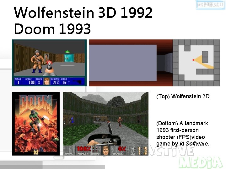 Wolfenstein 3 D 1992 Doom 1993 (Top) Wolfenstein 3 D (Bottom) A landmark 1993