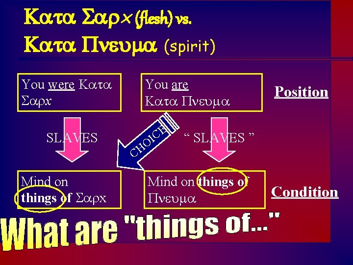 Kata Sarx (flesh) vs. Kata Pneuma (spirit) You were Kata Sarx You are Kata