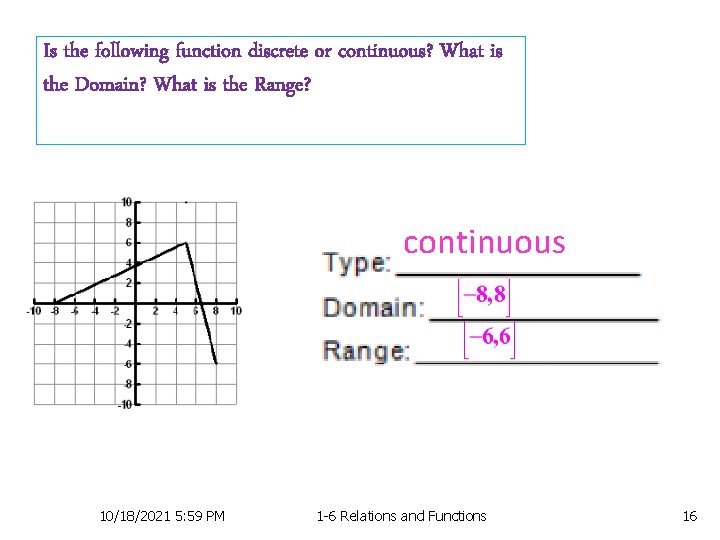 Is the following function discrete or continuous? What is the Domain? What is the