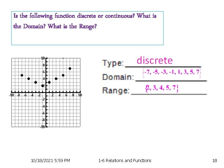 Is the following function discrete or continuous? What is the Domain? What is the