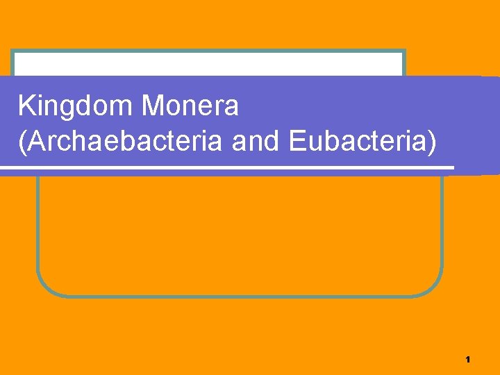 Kingdom Monera (Archaebacteria and Eubacteria) 1 