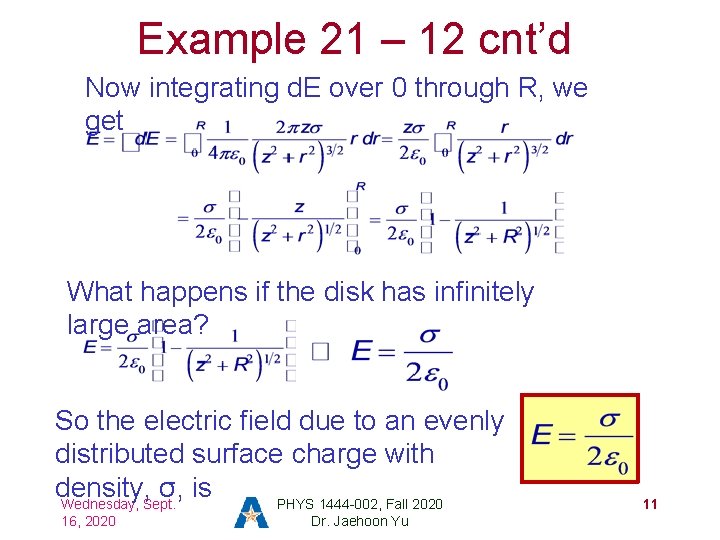 Example 21 – 12 cnt’d Now integrating d. E over 0 through R, we