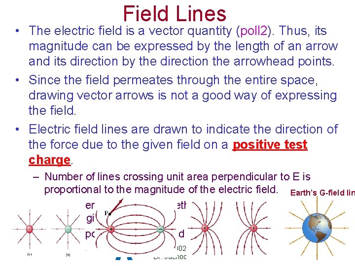 Field Lines • The electric field is a vector quantity (poll 2). Thus, its