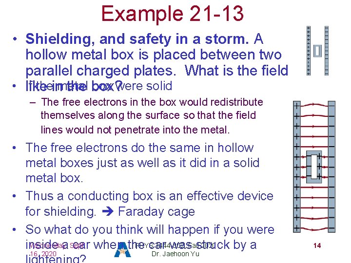 Example 21 -13 • Shielding, and safety in a storm. A hollow metal box