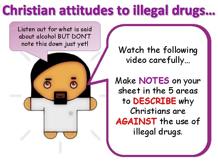 Christian attitudes to illegal drugs… Listen out for what is said about alcohol BUT