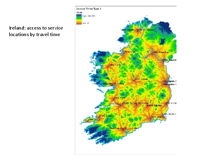 Ireland: access to service locations by travel time 