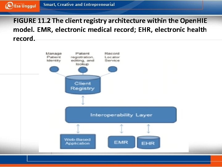 FIGURE 11. 2 The client registry architecture within the Open. HIE model. EMR, electronic