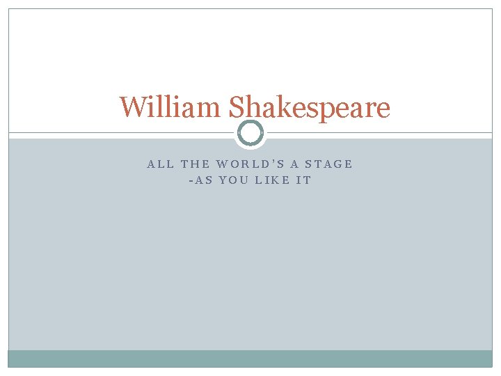 William Shakespeare ALL THE WORLD’S A STAGE -AS YOU LIKE IT 