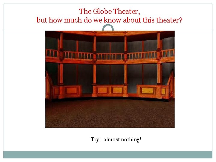 The Globe Theater, but how much do we know about this theater? Try—almost nothing!