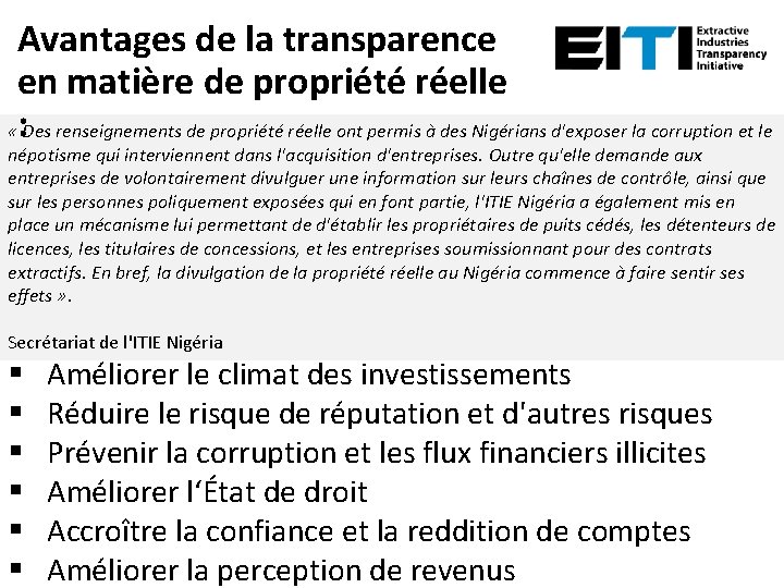 Avantages de la transparence en matière de propriété réelle «: Des renseignements de propriété