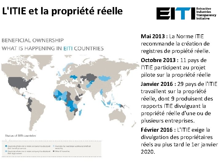 L'ITIE et la propriété réelle Mai 2013 : La Norme ITIE recommande la création