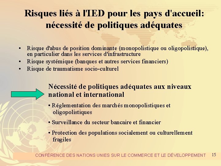 Risques liés à l'IED pour les pays d'accueil: nécessité de politiques adéquates • Risque