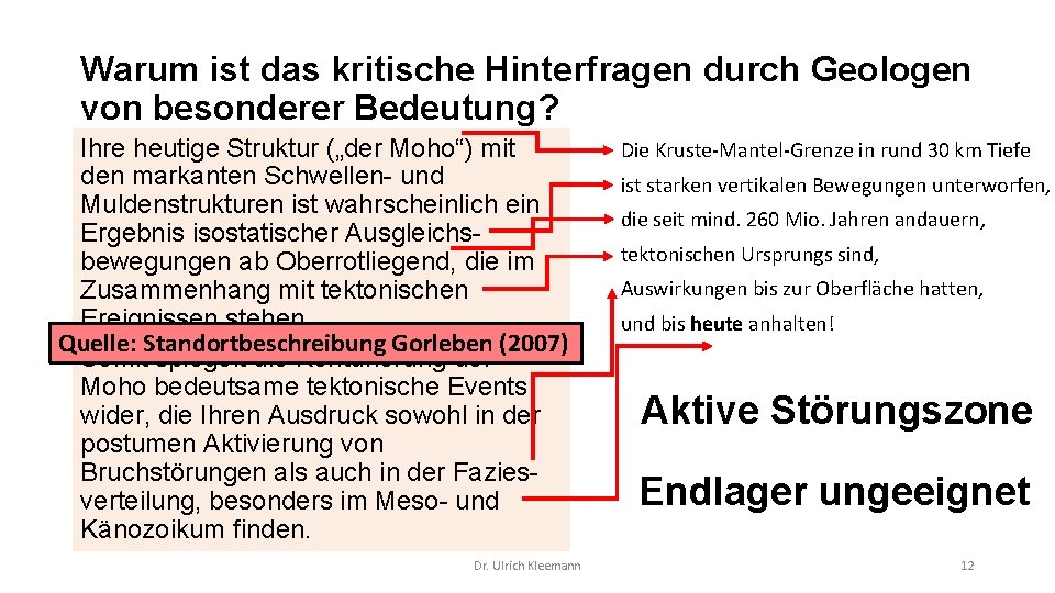 Warum ist das kritische Hinterfragen durch Geologen von besonderer Bedeutung? Ihre heutige Struktur („der