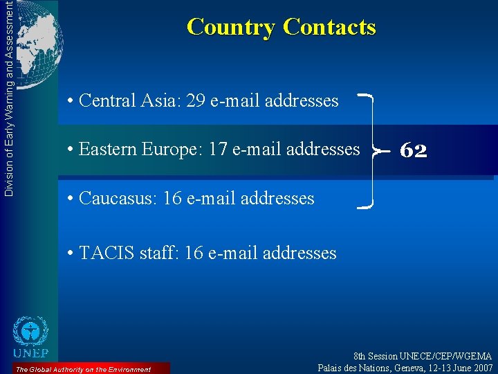 Division of Early Warning and Assessment Country Contacts • Central Asia: 29 e-mail addresses