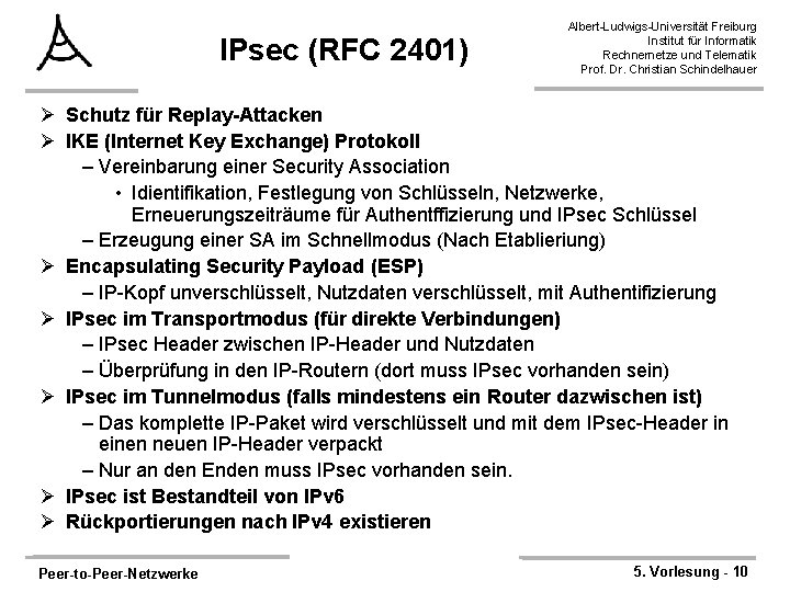 IPsec (RFC 2401) Albert-Ludwigs-Universität Freiburg Institut für Informatik Rechnernetze und Telematik Prof. Dr. Christian