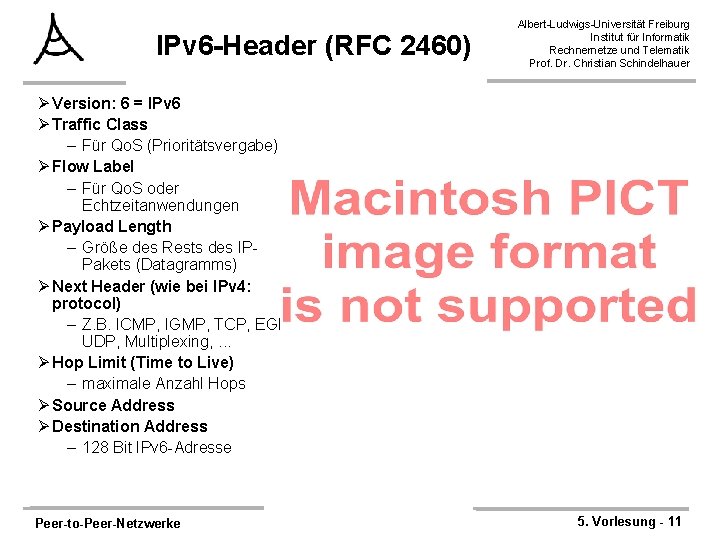 IPv 6 -Header (RFC 2460) Albert-Ludwigs-Universität Freiburg Institut für Informatik Rechnernetze und Telematik Prof.