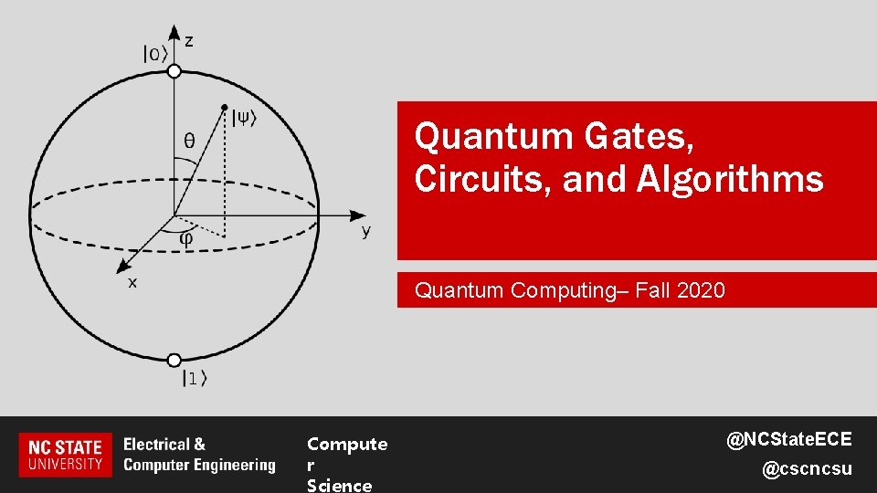 Quantum Gates, Circuits, and Algorithms Quantum Computing– Fall 2020 Compute r Science @NCState. ECE
