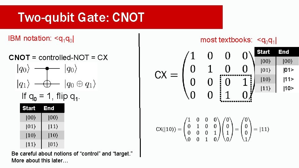 Two-qubit Gate: CNOT IBM notation: <q 1 q 0| CNOT = controlled-NOT = CX