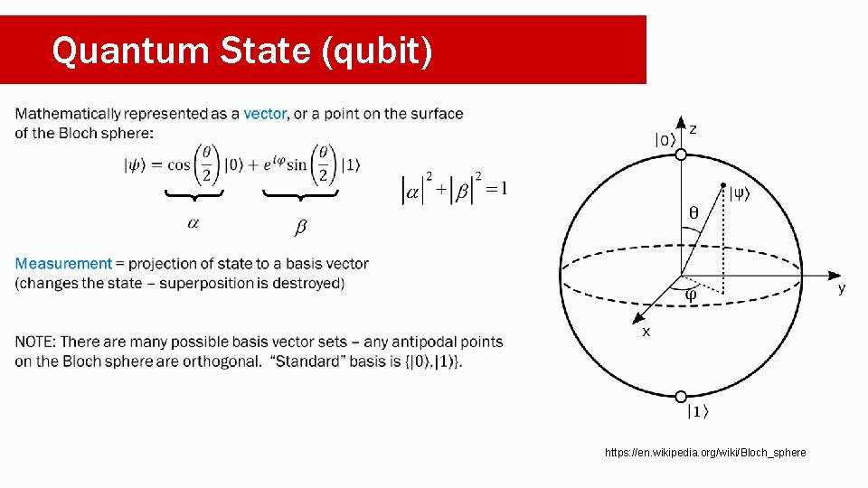 Quantum State (qubit) https: //en. wikipedia. org/wiki/Bloch_sphere 