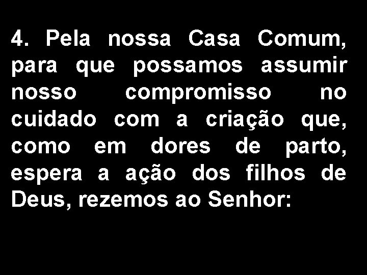 4. Pela nossa Casa Comum, para que possamos assumir nosso compromisso no cuidado com