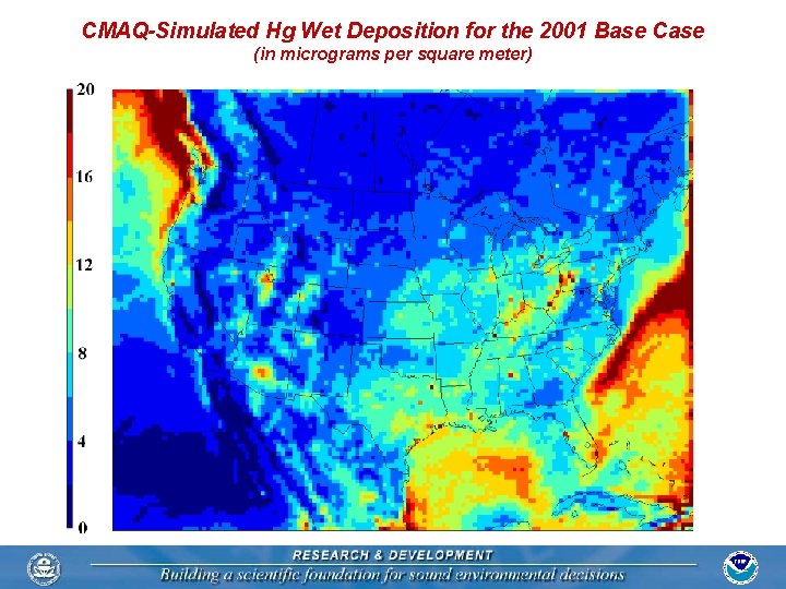 CMAQ-Simulated Hg Wet Deposition for the 2001 Base Case (in micrograms per square meter)