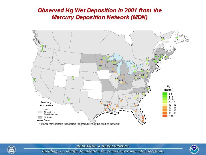 Observed Hg Wet Deposition in 2001 from the Mercury Deposition Network (MDN) 