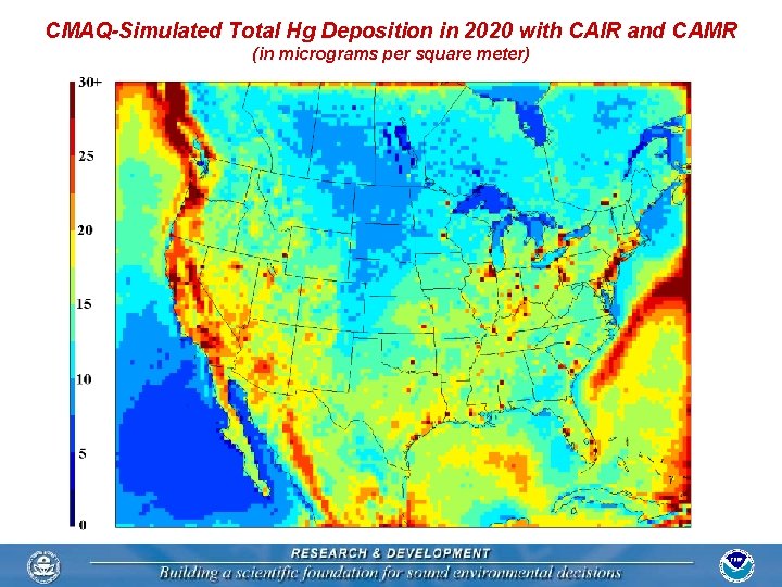 CMAQ-Simulated Total Hg Deposition in 2020 with CAIR and CAMR (in micrograms per square