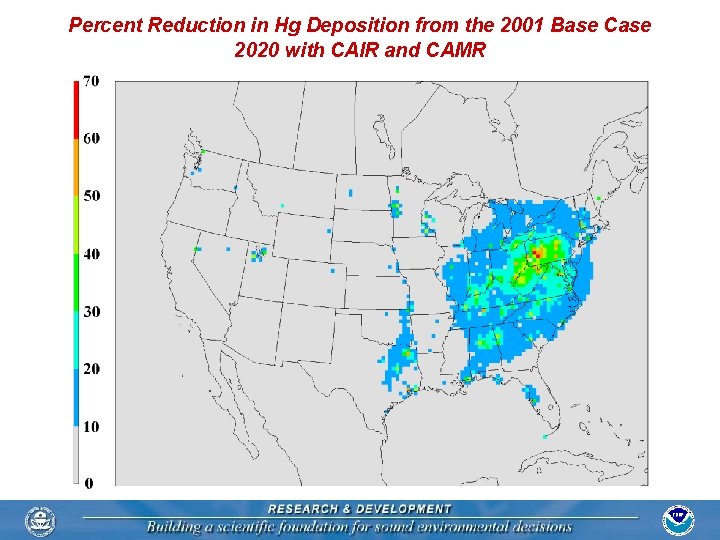 Percent Reduction in Hg Deposition from the 2001 Base Case 2020 with CAIR and