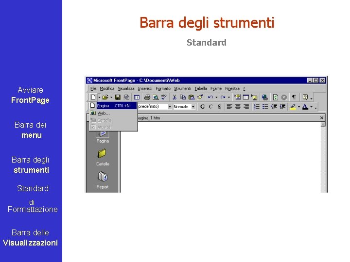 Barra degli strumenti Standard Avviare Front. Page Barra dei menu Barra degli strumenti Standard