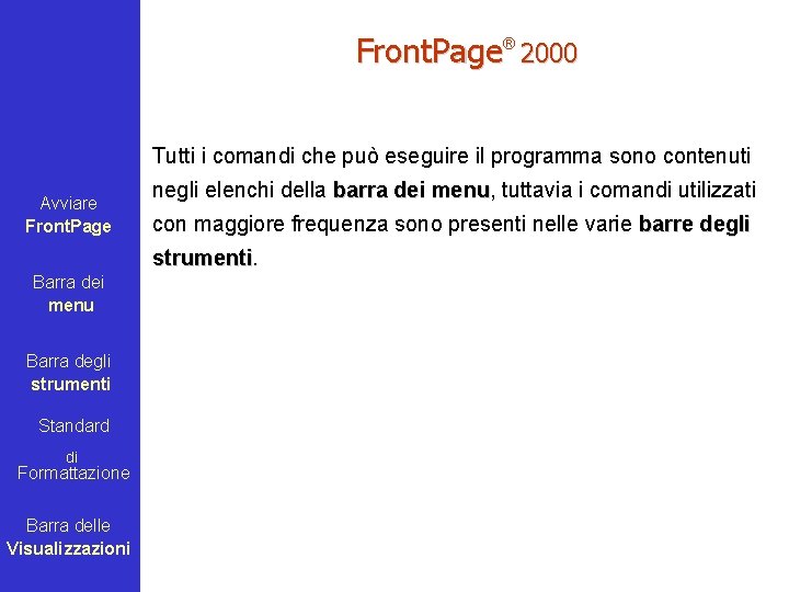 Front. Page ® 2000 Tutti i comandi che può eseguire il programma sono contenuti