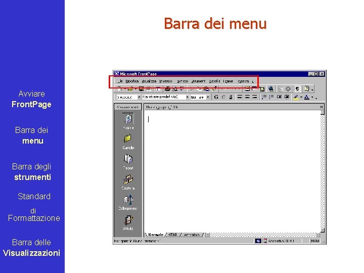 Barra dei menu Avviare Front. Page Barra dei menu Barra degli strumenti Standard di